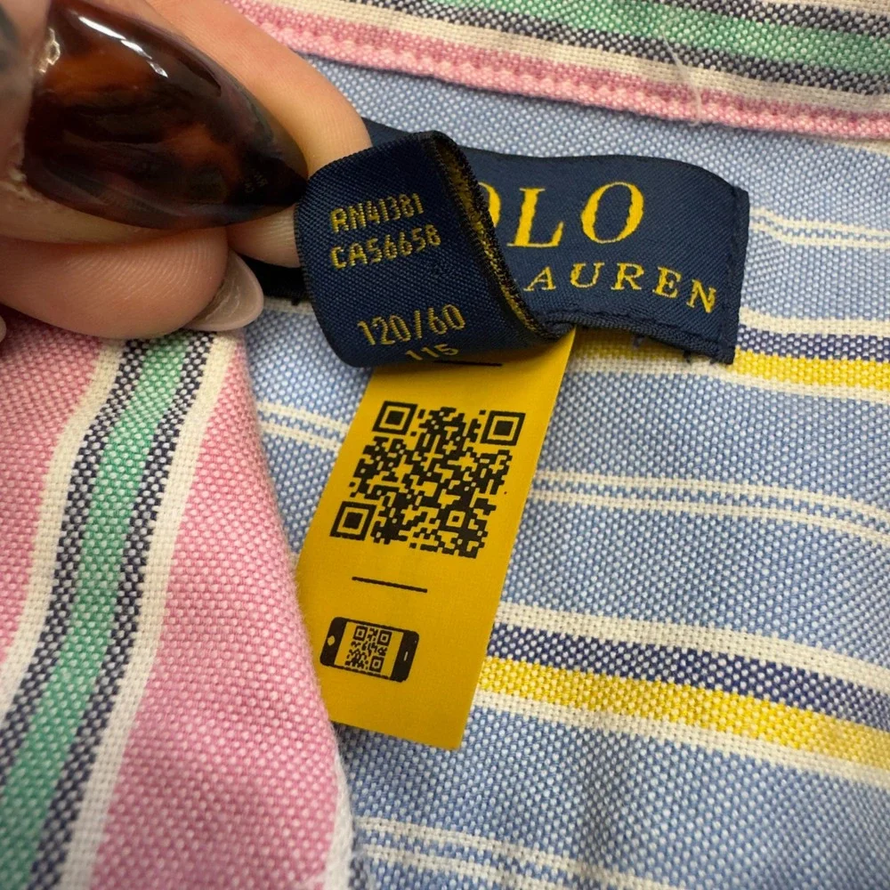 Polo Ralph Lauren Girls Multi Color Fun Stripe Cotton Belted Shirtdress Size 5